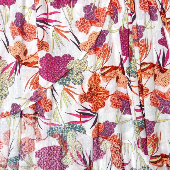 Rachel Zoe Hi Low Maxi Wrap Skirt Womens M Floral Tiered Ruffle Romantic Boho - Picture 3 of 7